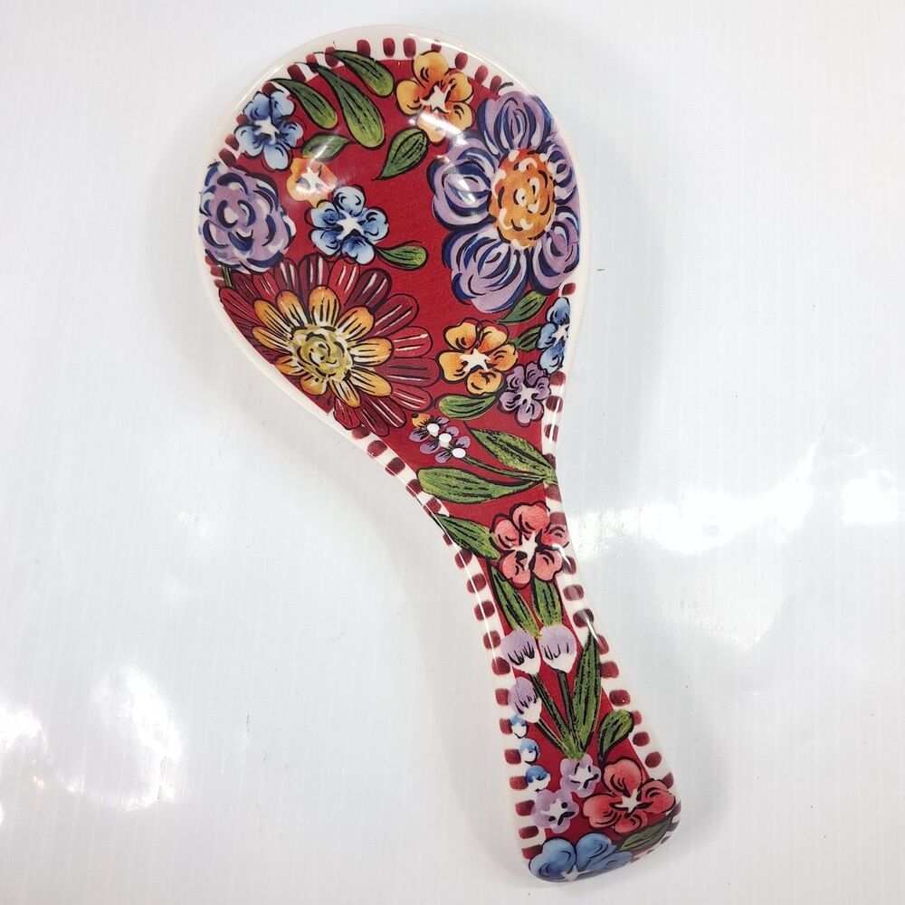 Dolly Parton Spoon rest red Garden floral Country flowers ceramic earthenware